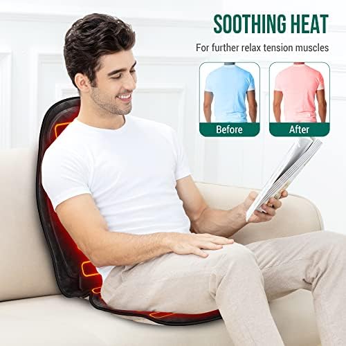 Snailax Vibration Massage Seat Cushion with Heat, Back Massager, Massage Chair Pad with 6 Vibrating Motors and 2 Heat Levels, Chair Massager for Home Office Use(Black)