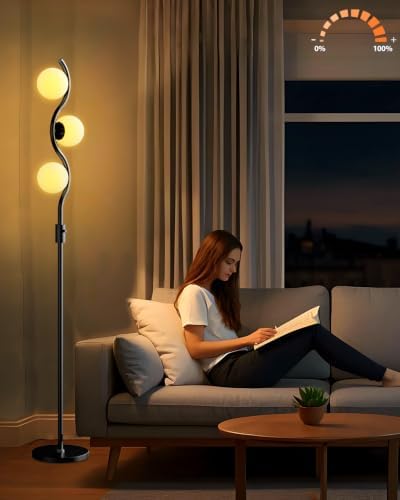 Lightdot 60IN Dimmable Black Floor Lamp Mid Century Standing Lamps with 3 Globe Soft Warm White 3000K Bulbs Included Modern Tall Lamp with 5Lbs Heavy Base for Living Room/Bedroom/Sofa Beside