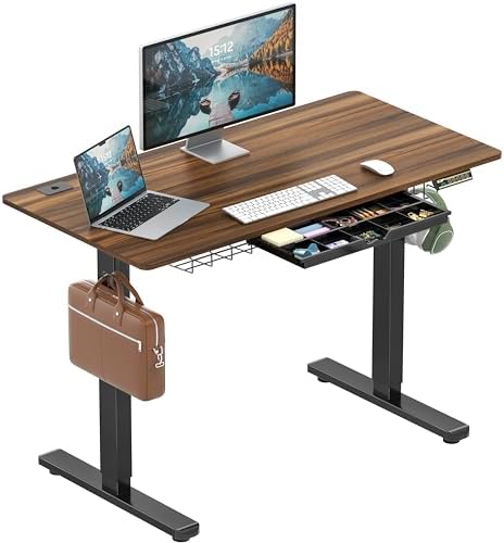 SHW 48-Inch Electric Height Adjustable Standing Desk w/Drawer, Walnut