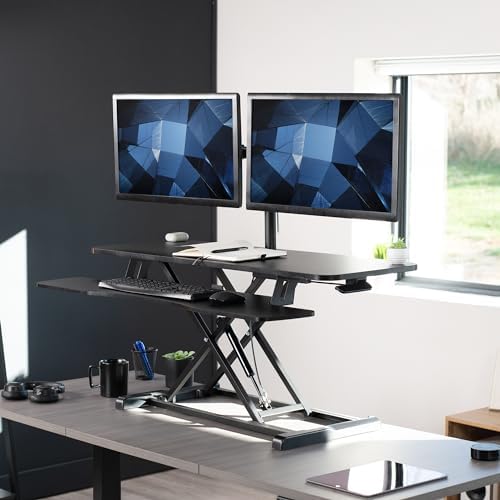 VIVO Black 42 in Standing Desk Converter with Monitor Stand, DESK-V042KB-M2