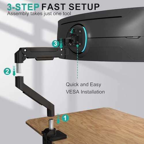 WALI Heavy Duty Monitor Arm for 13-49 inch 1000R Curved Screen, up to 44lbs