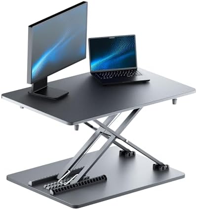 Standing Desk Converter, 25.16" × 15.75" Height Adjustable Laptop Stand for Desk, Sit Stand Monitor Stand, No Assembly Required for Home and Office Use (Black)