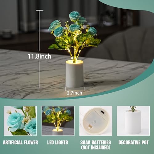 Artificial Blue Rose Flower Lamp, Light Home Decor Birthday Gifts for Women