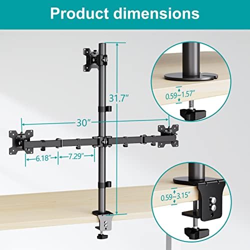 MOUNT PRO Triple Monitor Mount, Monitor Desk Mount for 3 Screens up to 32 inch, 17.6 lbs Each, Fully Adjustable Stacked Computer Stand, Table VESA Mounting, C clamp/Grommet Base