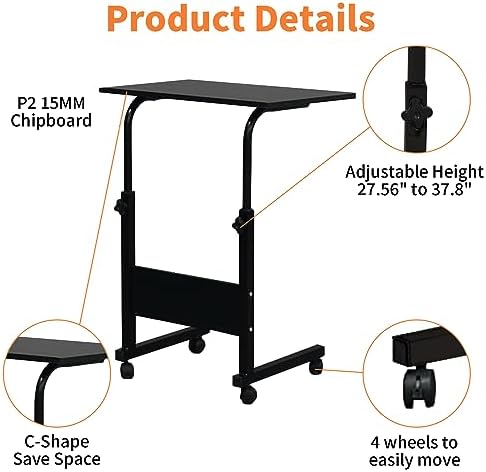 Karl home Small Side Mobile Table, 23.6 inch, Black