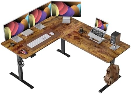 Cubiker L Shaped Standing Desk - 63 x 55 Inch Electric Adjustable Height Corner Standing Desk, Ergonomic Sit Stand Up Table, Splice Board for Home Office, Rustic Brown