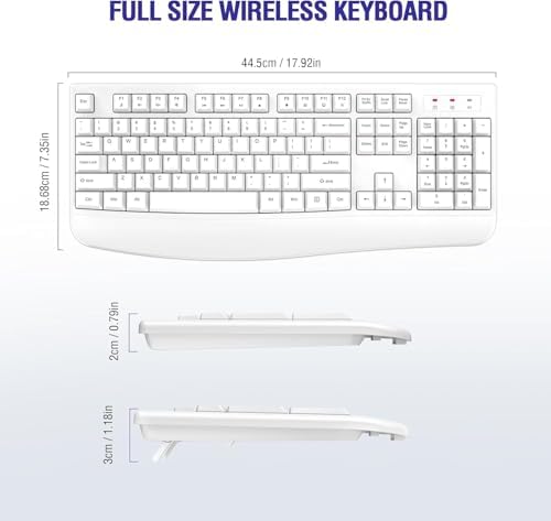 QUASIO Wireless Keyboard, 2.4G Full-Sized Ergonomic Wireless Computer Keyboard with Wrist Rest for Windows, Mac OS Laptop/PC/Desktop/Notebook(White)