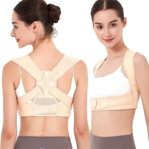 JMPOSE Back Posture Corrector for Women: Adjustable Shoulder Posture Brace Straightener Pain Relief (Beige S/M)