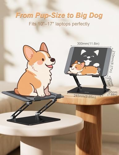 Aoviho Aluminum Laptop Stand for Desk Fit for All 10"-17.3" Laptops, Black