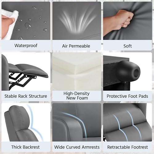 Yaheetech Recliner Chair with 3 Adjustable Angles Living Room Chairs Gray
