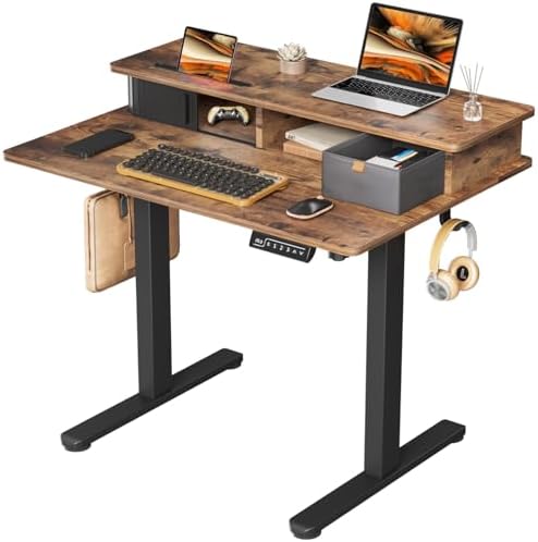 JOY worker 35" Small Electric Adjustable Desk with Monitor Stand & Drawer