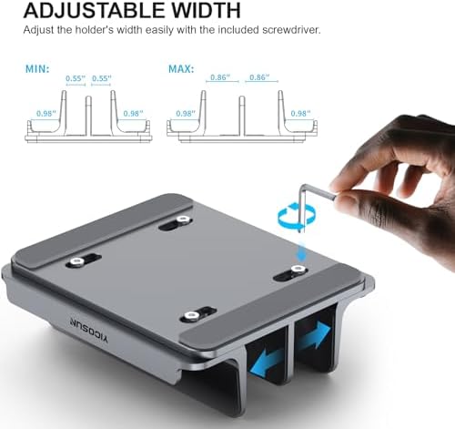 YICOSUN 4-Slot Aluminum Vertical Laptop Stand for Desk - Adjustable Width Dock for MacBook, Surface, Samsung, HP, Dell up to 17.3 inches - Space-Saving & Protective Design - Gray