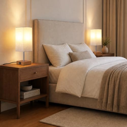 Siljoy Bedside Table Lamp with USB A+C Touch Control Dimmable Bulb Included