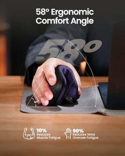 ProtoArc EM11 NL Wireless Ergonomic Mouse, Rechargeable, Black Purple