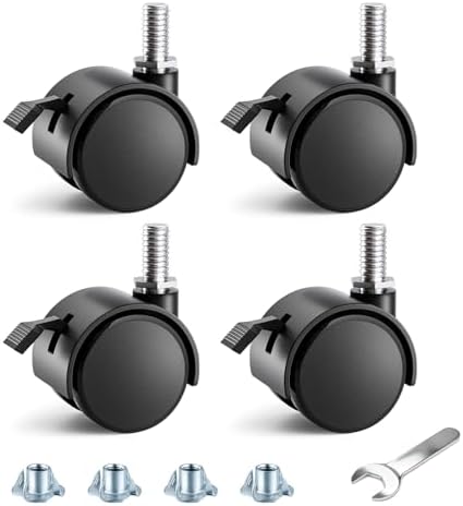 Stem Casters, 1.5 Inch Furniture Casters Set of 4, Threaded Stem Diameter 5/16" Plastic Locking Caster Wheels, Black Swivel Small Castors with T-Nuts, for Table, Cabinet, Storage Rack
