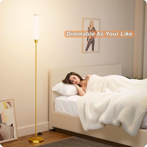 Nukanu Floor Lamp with Remote Control,brassgold,Linen lampshade