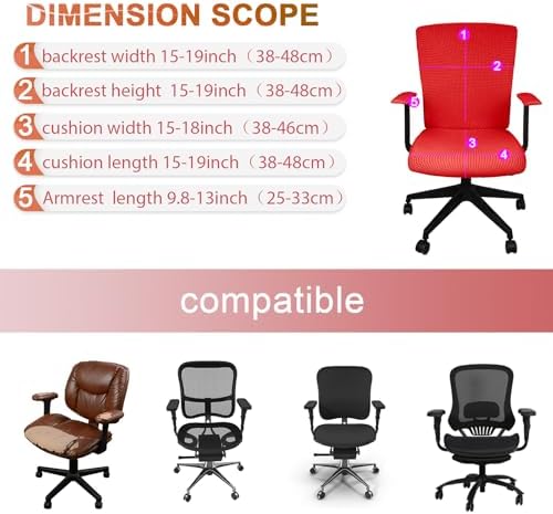 Tallew 4 Pcs Office Chair Covers Stretchable Armrest Seat,XL,Red
