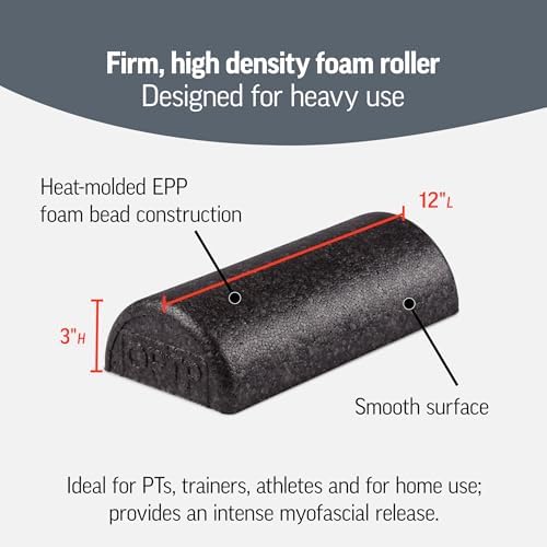 OPTP AXIS Firm Density Foam Roller – Half-Round, Black, 12" X 3"