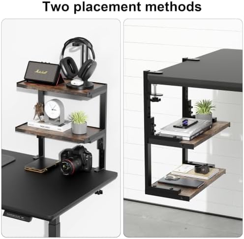 Spacrea Clamp on Desk Shelf, 2 Tier Office Desk Shelves Organizer, Wood Desktop Supplies Storage Rack, Desk Organizers and Accessories (Wood)