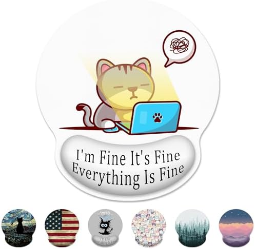 Working Cat Ergonomic Mouse Pad with Wrist Rest for Desk Work Office