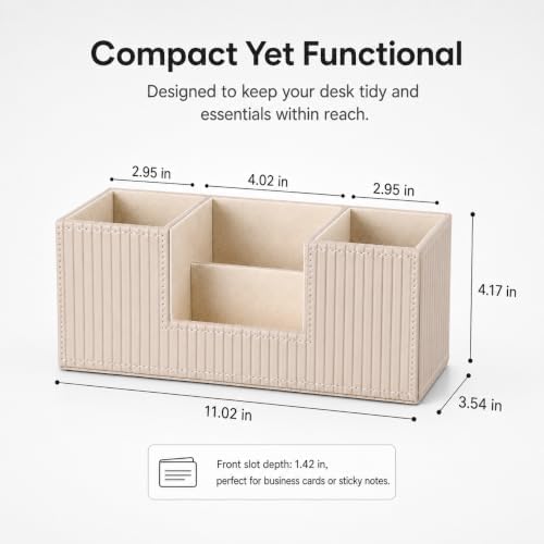 GORESE Pen Holder for Desk, Leather Small Desk Organizer for Office, Beige