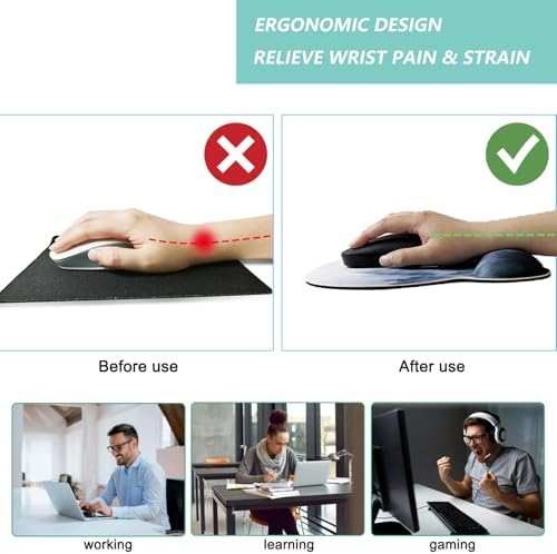 Mouse Pad with Wrist Support, Ergonomic Mousepad with Comfortable Memory Foam Wrist Rest Cushion, Relieve Wrist Pain, Non-Slip Rubber Base Gaming Mice Pad for Home Office Computer Laptop, Forest