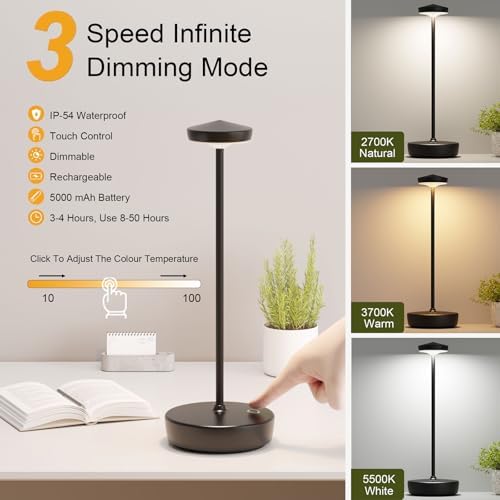 Cordless LED Portable Table Lamp,5000mAh Rechargeable Battery