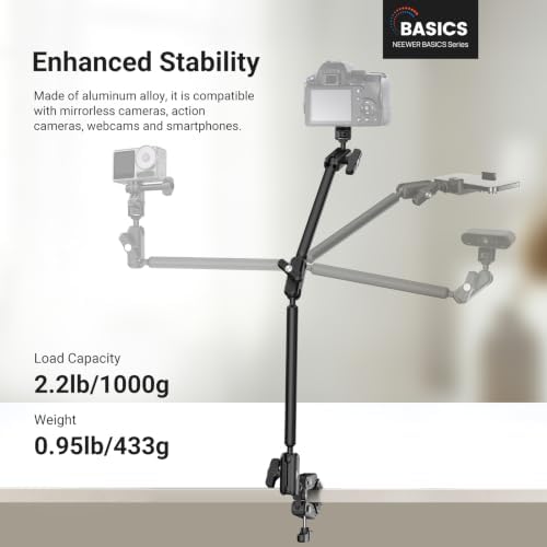 NEEWER Basics Magic Arm with Desk Clamp for Phone Webcam Camera Mic, UA062