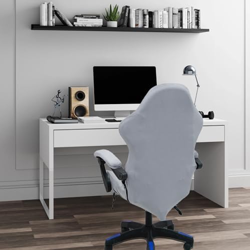 Gaming Chair Cover Set with Armrest Covers, Velvet Stretch Slipcover 1-Piece Form Fit Cover & Chair Armres Covers Included（no Chair） (Grey)