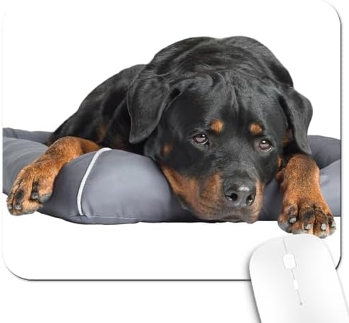 9.5x7.9 Inch Office/Gaming Mouse Pad, Lovely Sleepy Rottweiler Dog Pet Resting on a Grey Pillow, Cute Anti-Slip Mat for Desk Decor