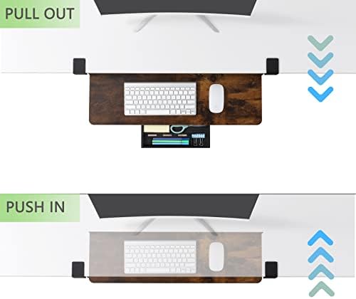 ETHU Under Desk Keyboard Tray with C-Clamp, 26.77x11.81", Walnut