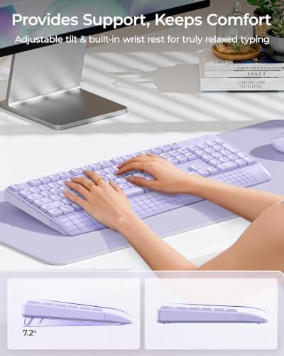 seenda Wireless Bluetooth Ergonomic Keyboard Mouse Combo, Full Size, Purple