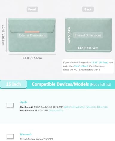 HYZUO 15 Inch Laptop Sleeve Case Bag with Stand Feature, Mint Green
