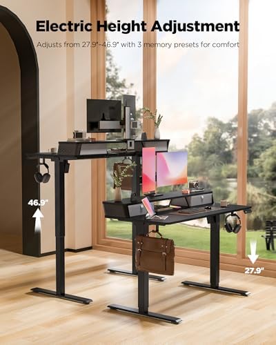 FiCiHi 48x24 Inch Electric Standing Desk, 2 Drawers, Adjustable Height Desk