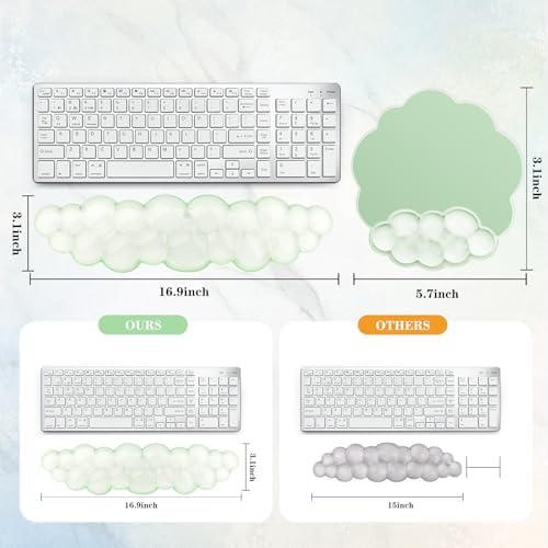 Gel Cloud Keyboard and Mouse Wrist Rest, Cute Wrist Support and Arm Support Rest for Typing Pain Relief，Suitable for Office/Computer/Laptop/Gaming Set-Green