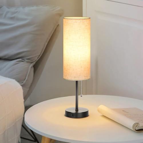 Dott Arts 18" Table Lamp for Bedroom, 3-Color Bedside Lamps with Pull Chain