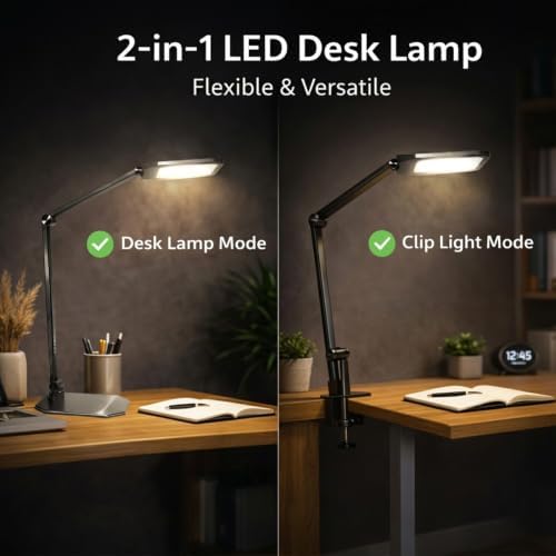 NS LED Desk Lamp 2 Pack for Home Office, Desk Lamp with Webcam Light for Video Calls, Dimmable 3000K-6500K Desk Light with Remote, Timer, Memory, Adjustable Swing Arm, CRI95+