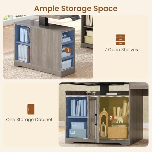 SEDETA Farmhouse L Shaped Standing Desk with Storage for Home Office, Grey