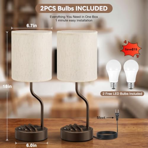 Fenmzee Bedside Lamps for Bedroom Set of 2-18" Brown Table Lamp for Desk