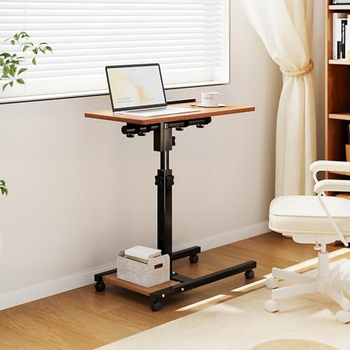 Furist Mobile Adjustable Height Laptop Stand PC Computer Portable Notebook Swivel Laptop Desk Rolling Table Desk Cart Tiltable with Wheels Casters& Mouse Pad Table，Natural