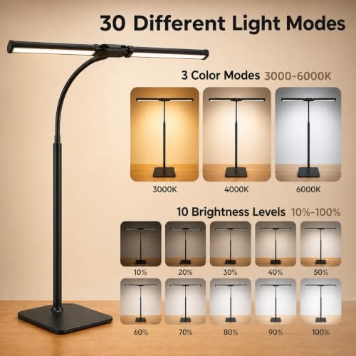 24-Inch Double Head LED Desk Lamp with Base, 15W Architect Desk Light