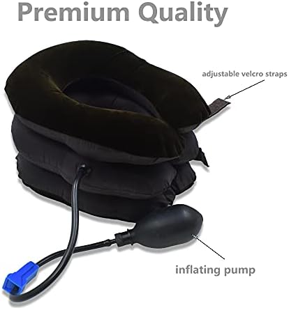 Universal Inflatable Cervical Neck Traction Device & Collar Brace, Flocked Air Pillow,Best for Neck Support & Instant Relief for Chiropractic Chronic Neck Pain, Spine Alignment