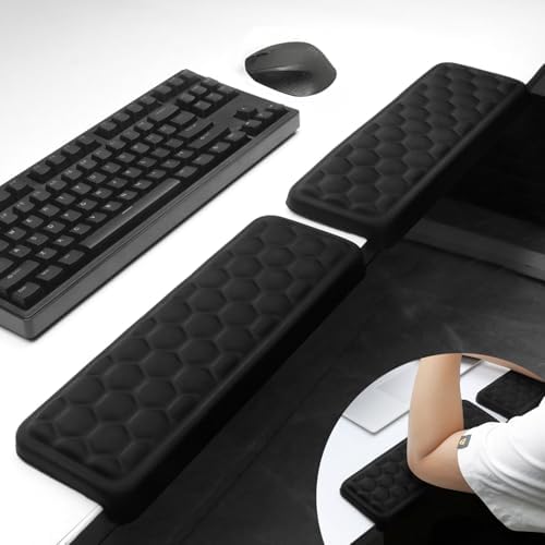 2 Pack L-Shaped Desk Elbow Pads, Adjustable Spacing Soft Memory Foam with Non-Slip Base, Ergonomic Desk Edge Cushion & Wrist Rest for Computer Keyboard, Office and Home Use Black
