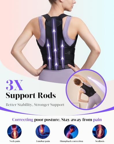Posture Corrector for Women and Men, Adjustable Back Brace, Black, Large