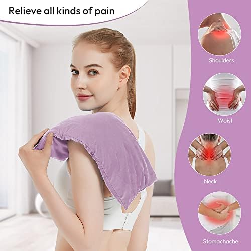 Microwavable Heating Pad with Washable Cover, 8 x 18 Microwave Heating Pad for Neck and Shoulders, Moist Heat Bean Bag Warm Compress for Knee, Joints, Wrist, Abdomen (Purple)