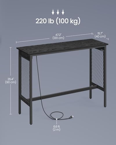 VASAGLE Bar Table with Power Outlets, LED Lights, Computer Desk, 47.2" L