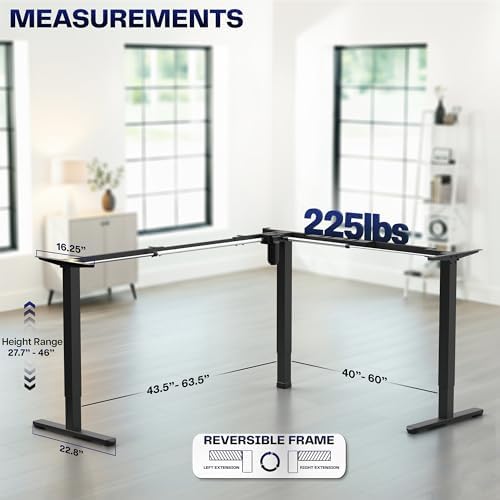 VIVO Black Electric Corner 3 Leg Standing Desk Frame, DESK-E375B