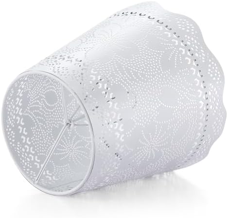 YISUN Chandelier Lampshades Set of 6, Small Metal Lamp Shade 3.9" Top x 5.9" Bottom x 5.5" High, Fit for Candelabra Bulbs, Clip-on Lamp Shades (Flower White)