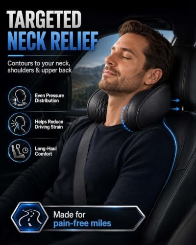 Universal Memory Foam Car Headrest Neck Pillow Adjustable Driving (White)