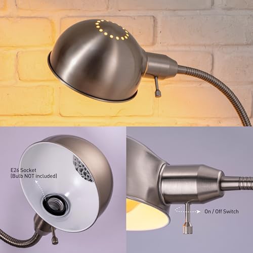 O'Bright Adjustable Floor Lamp with Flexible Gooseneck and Rotatable Shade, E26 Socket, 10-Inch Base - Ideal for Reading, Bedside, Living Room, Brushed Nickel